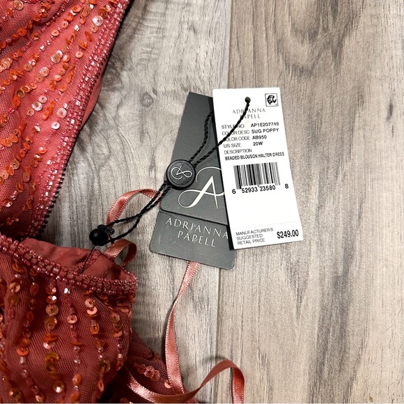 NWT Adrianna Papell Beaded Blouson Halter Dress - Sugar Poppy - Picture 9 of 10